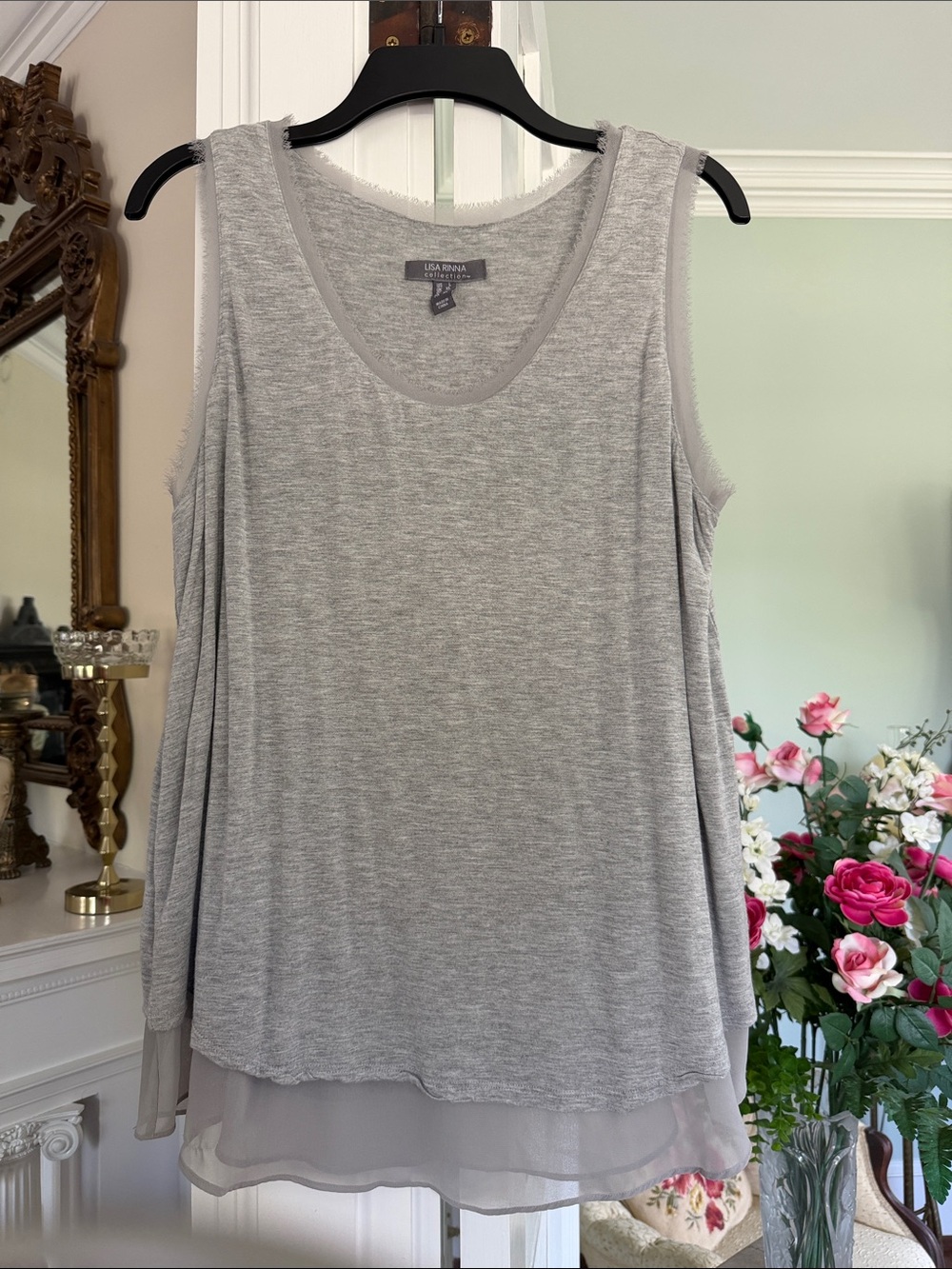 Lisa Rinna Collection Light Gray Layered Sleeveless Tank